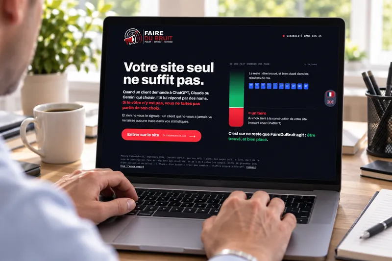 Ein geöffneter Computer mit der Website FaireDuBruit.